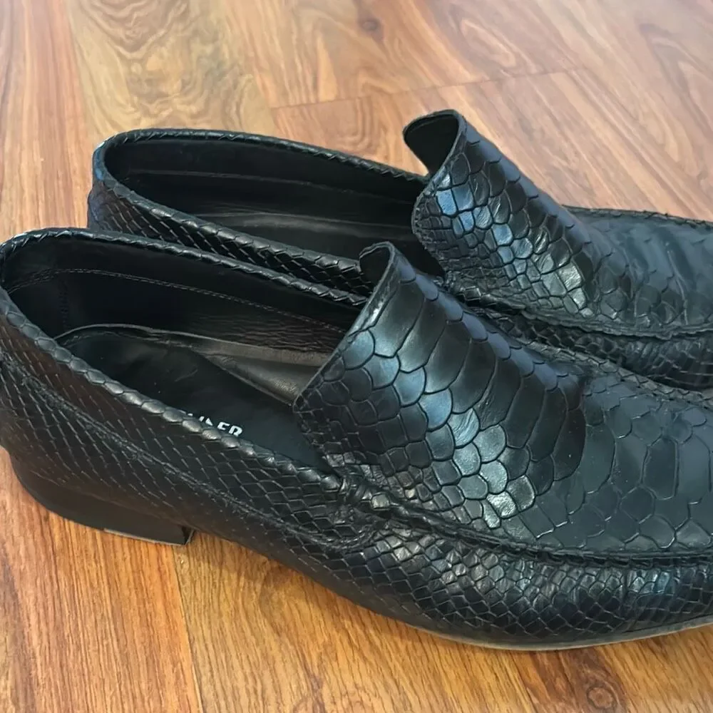 Donald J Pliner Black, leather croc embossed men's loafers size 9.5 made in Braz